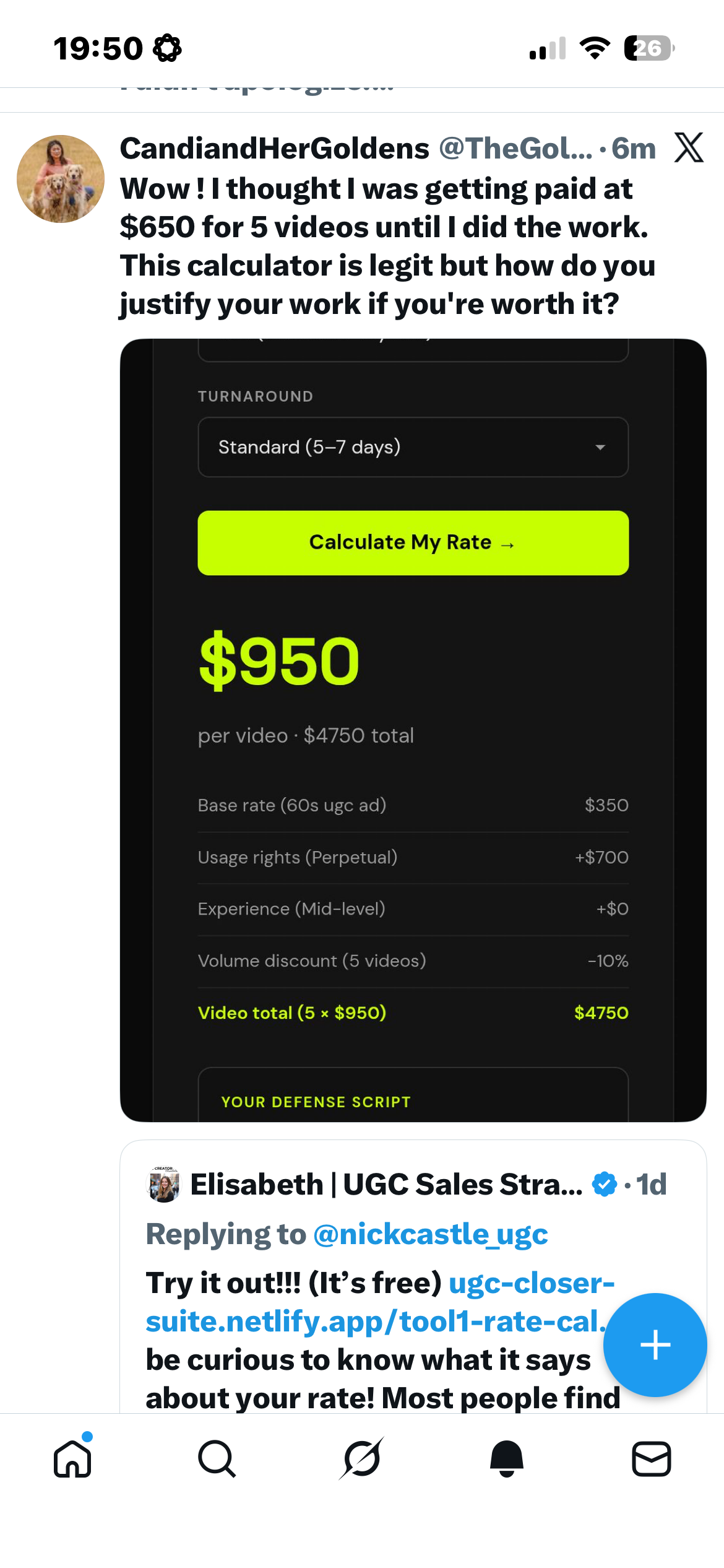 Candi: thought $650 for 5 videos was good, calculator showed $4,750
